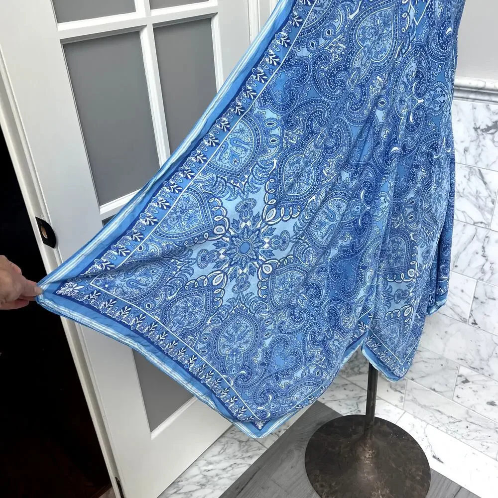 J.McLaughlin Blue Paisley Caprice Silk Handkerchief Dress Cover-up XS/S Small - Picture 3 of 7